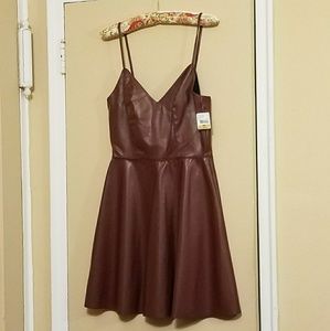 Vegan leather spaghetti strap v-neck dress